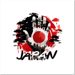 Japan - Iconic Red Sun - hand up - Ink Painting Posters and Art